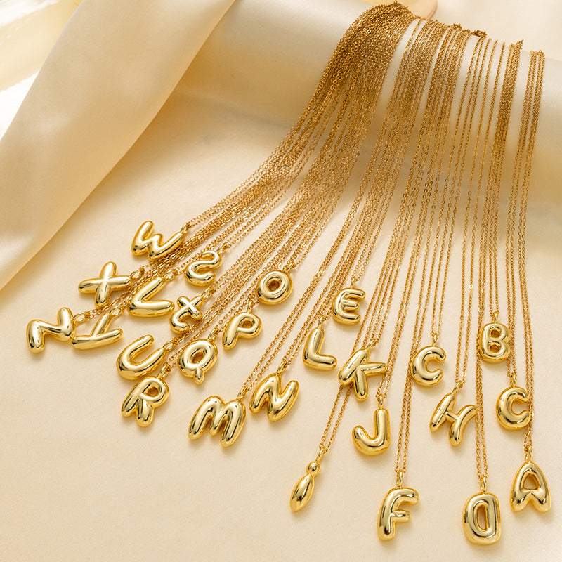 Sleek & Puffed Intial Necklace 18K Gold