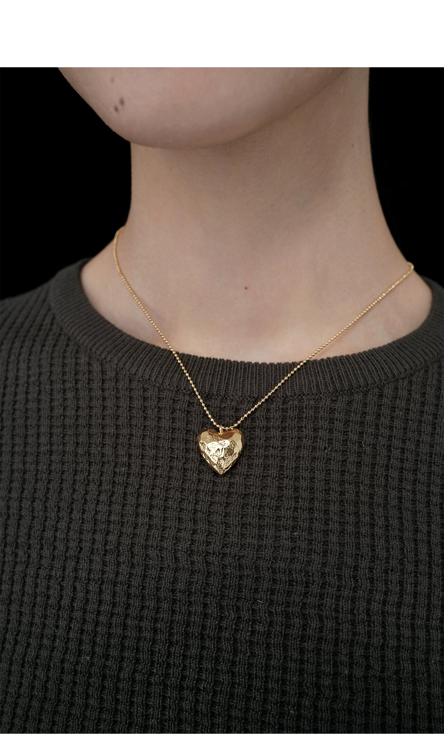 Hammered Puff Heart Necklace Gold 2 Sizes