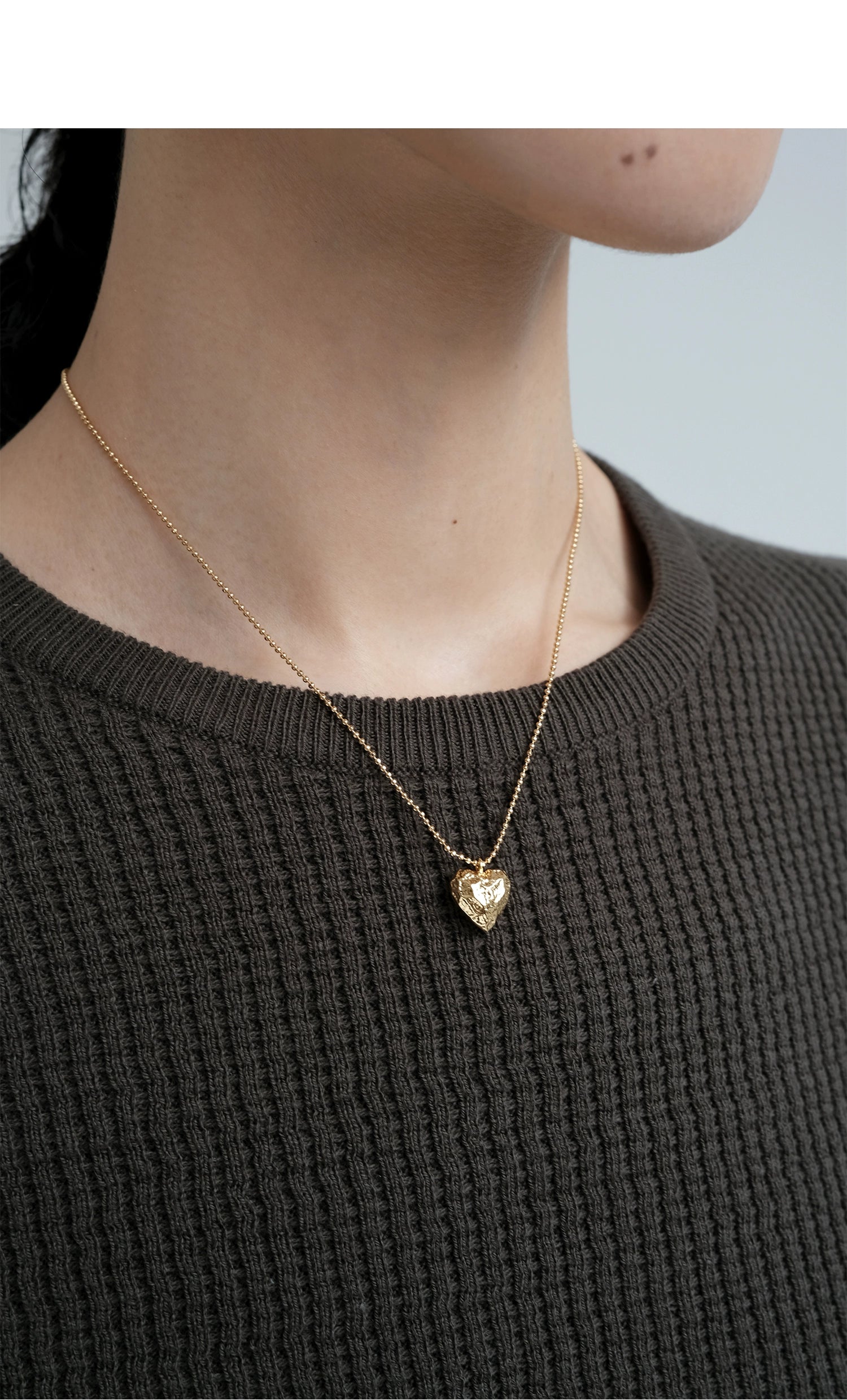 Hammered Puff Heart Necklace Gold 2 Sizes
