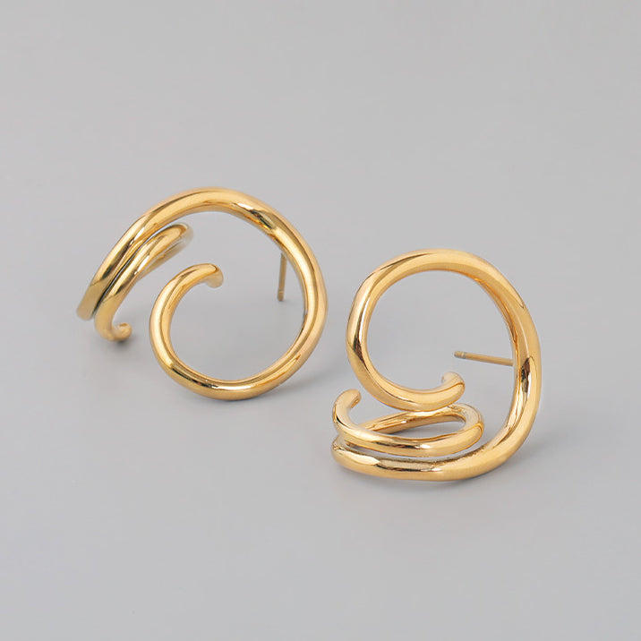 Abstract Geometric Earring, Contemporary Stud Earring, Gold Mobius Titanium Earrings