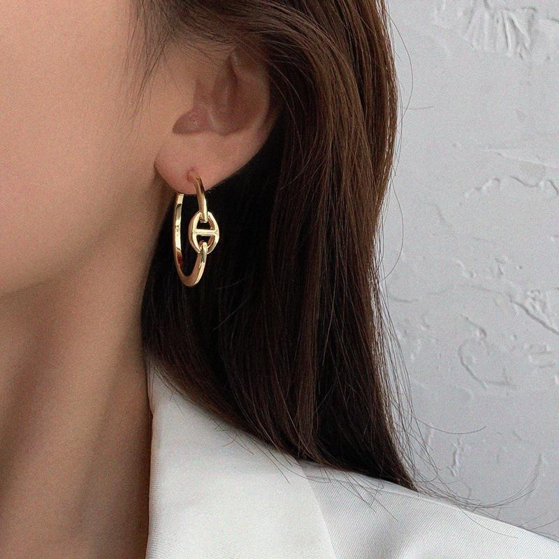 Oval C Shape Earrings Double Circle Earrings