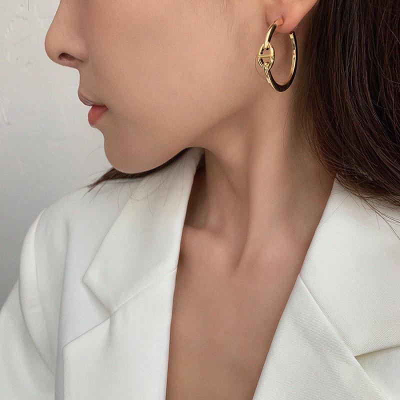 Oval C Shape Earrings Double Circle Earrings