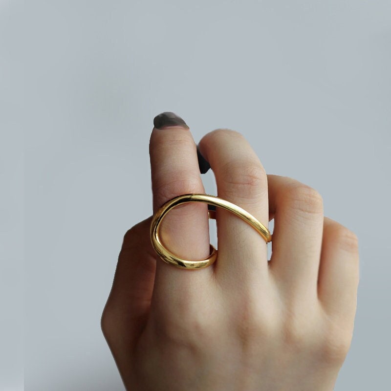 18K Wide Gold Statement Ring, Wide Ban