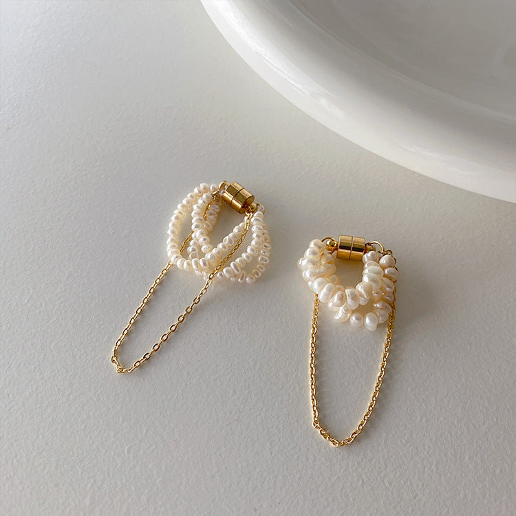 Dainty Pearl Ear Cuff, Multi-Strand Pearl Tassel Earring, Wrap Earring Retro Earring Non Piercing