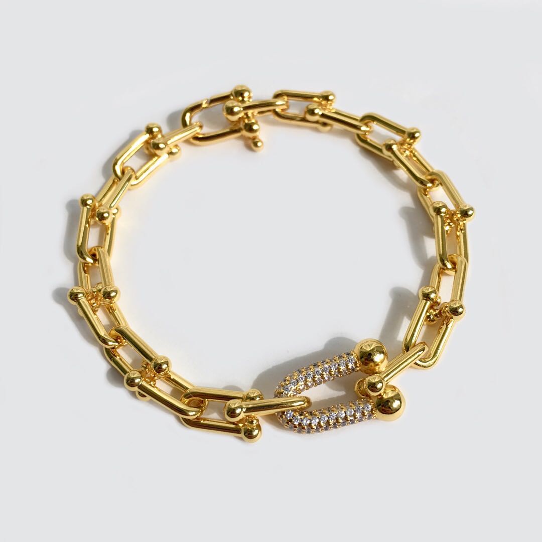 18K U Link Bracelet in Gold & Silver, Chunky Silver Link Chain Necklace