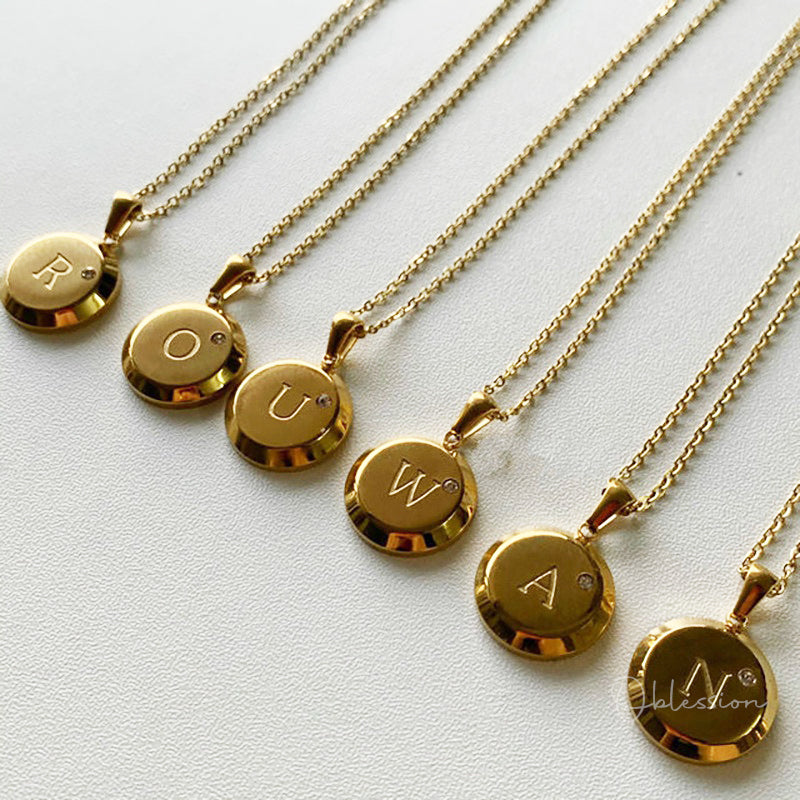 Mechanic Style 18K Gold Pendant Initial Choker, Chunky Gold Charm Necklace, Initial Statement
