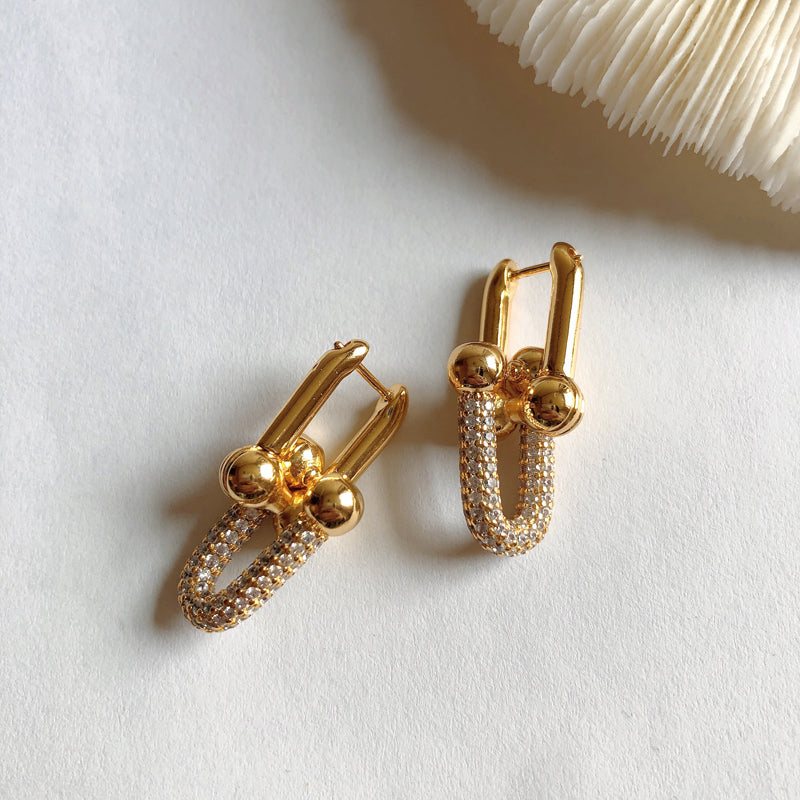 Interlocking Rectangle Drop U-Shape Gold Tassel Earring