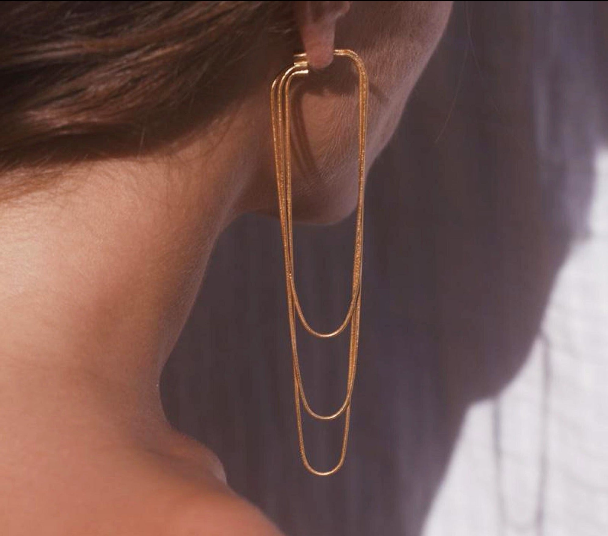 18K Tiered Threader Earrings, Long Herringbone Chain Dangle Earrings, Gold Long Fringe Earrings