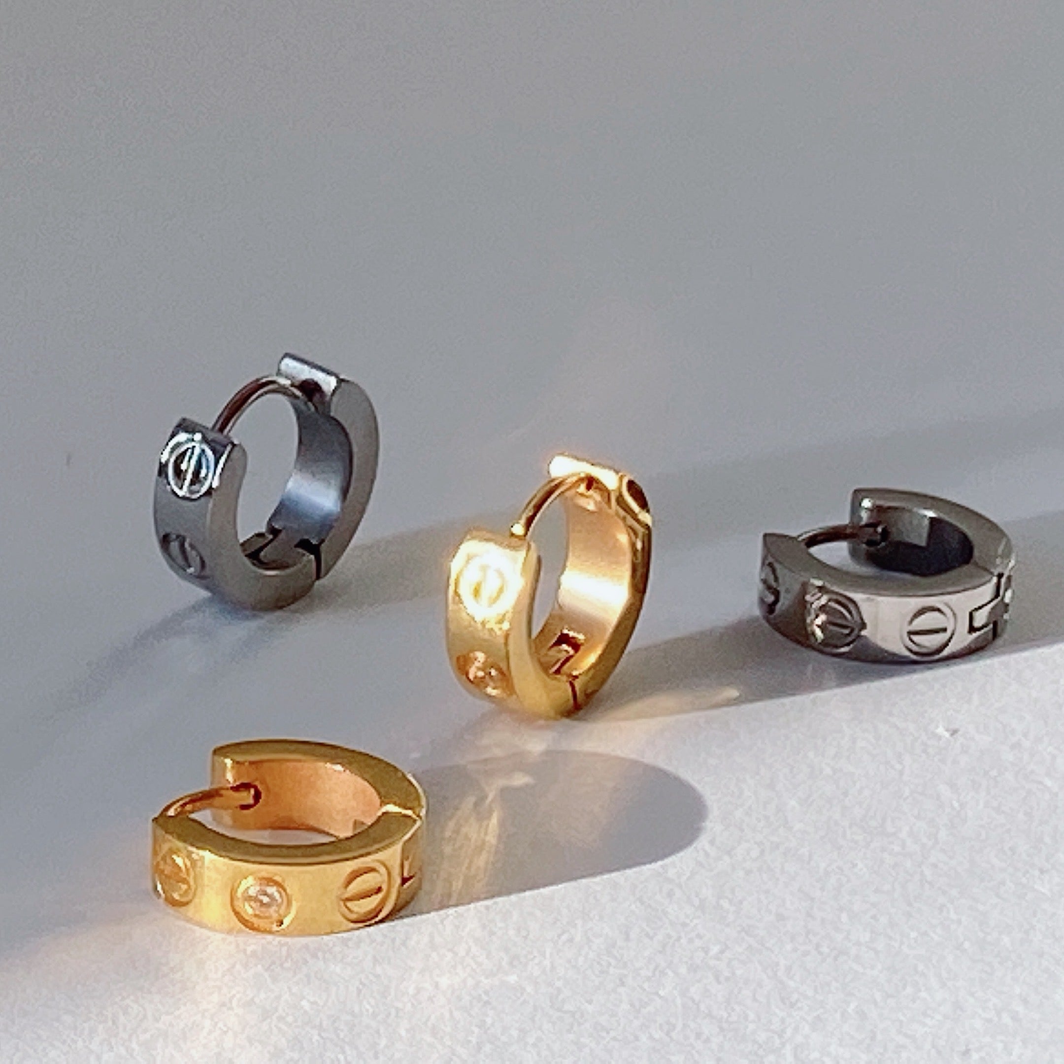 Lisette Geometric Stamped 18K Gold/Silver/Rose Gold Huggies Hoop Earrings