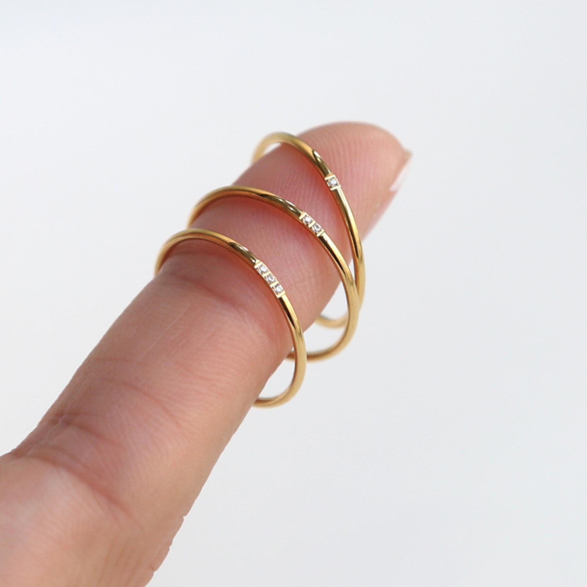 Thin Band Ring, Gold Slim CZ Ring, Minimalist Band, Stackable CZ Ring Couple Ring, Wedding Ring