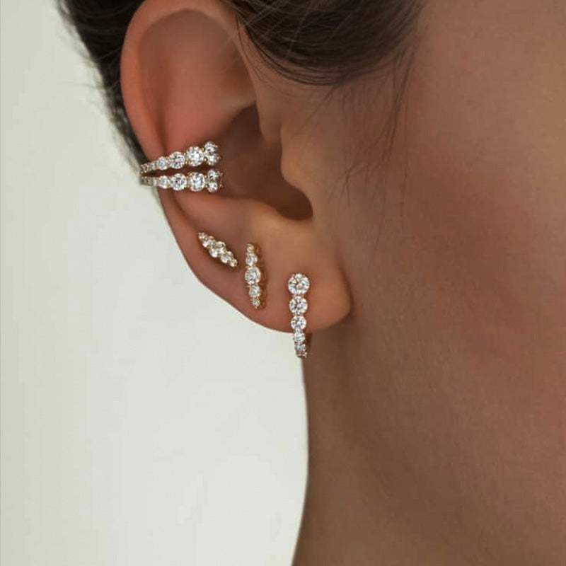 Olive Zirconia Gems 18K Climber Earrings Sparkling Oval Stud Earrings