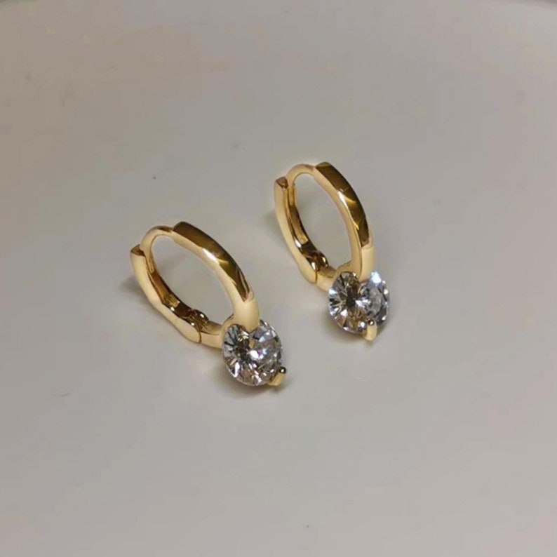 Dainty Hoop Earrings with Large CZ, Gold Crystal Huggie Hoop
