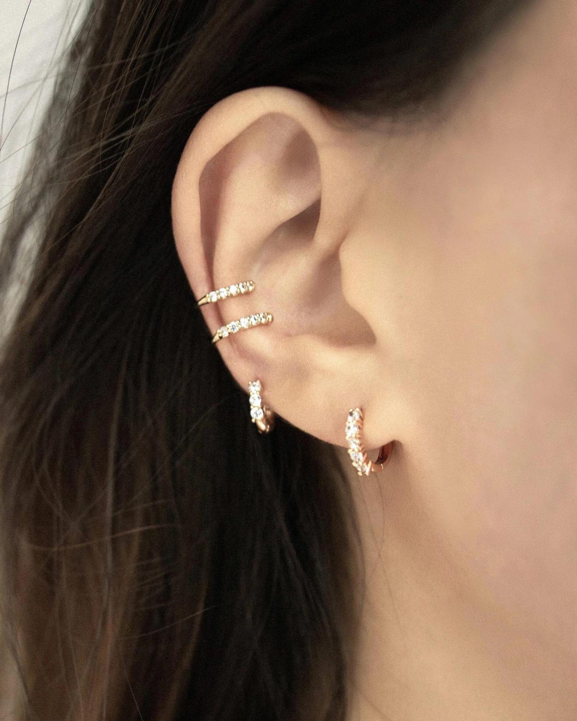 Work Essential Dainty Zirconia Ear Cuffs 18K Gold